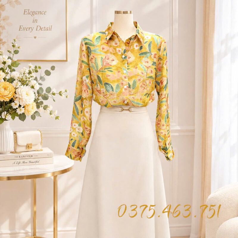 áo sơ mi nữ hoạ tiết hoa quảng châu cao cấp chất tơ mềm mát không nhăn áo sơ mi nữ hoạ tiết hoa quảng châu cao cấp chất tơ mềm mát không nhăn