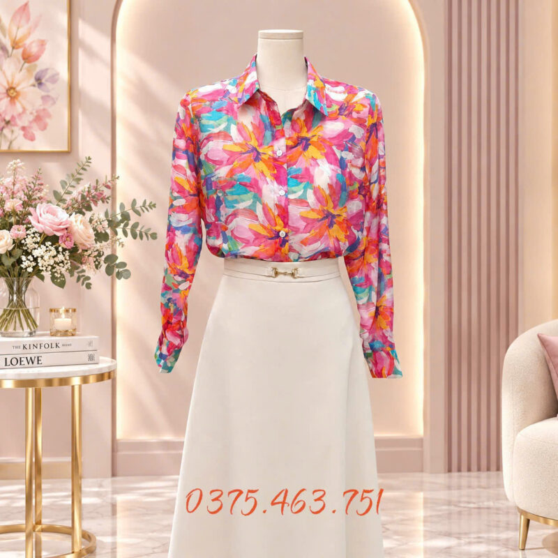 áo sơ mi nữ hoạ tiết hoa quảng châu cao cấp tơ mát thanh lịch không nhăn áo sơ mi nữ hoạ tiết hoa quảng châu cao cấp tơ mát thanh lịch không nhăn